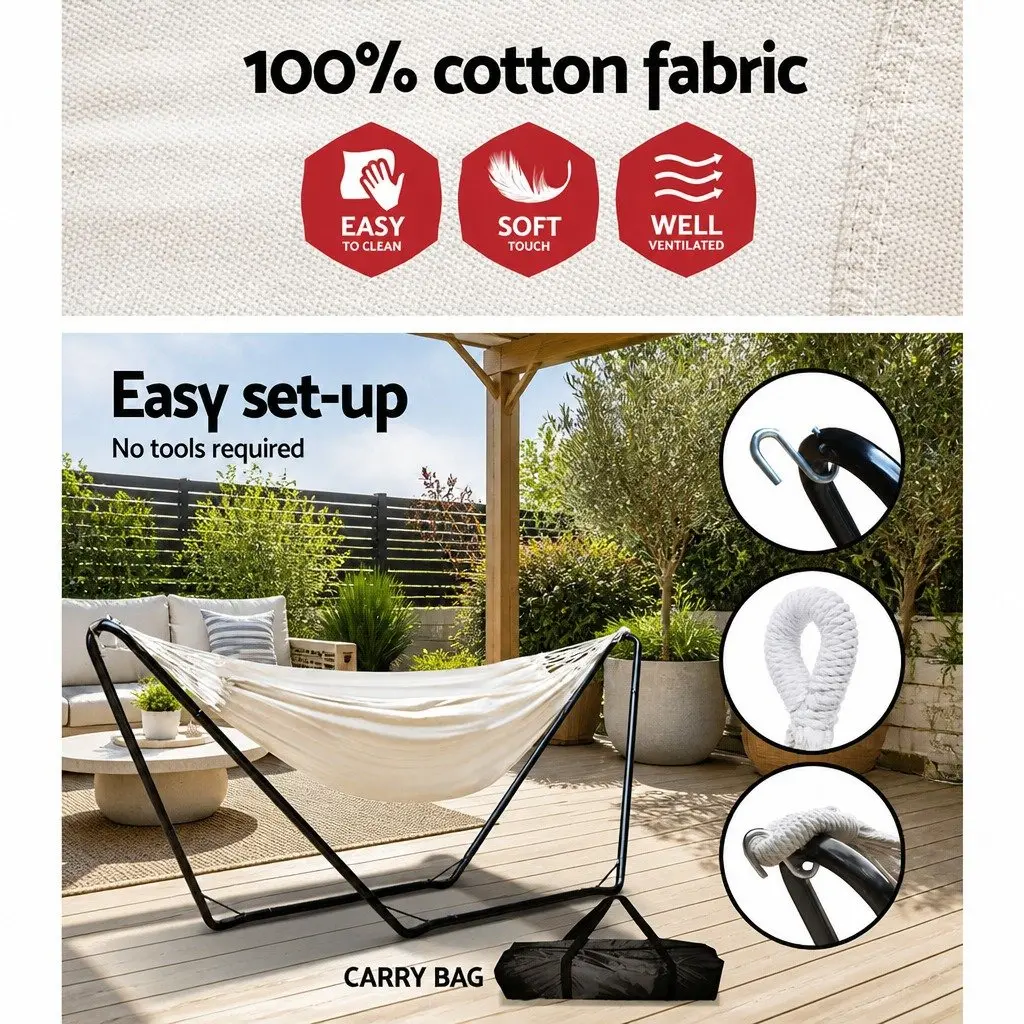 Hammock Bed with Stand Steel Frame Portable Indoor Outdoor Relaxation Water-resistant