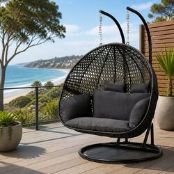Outdoor Hanging Pod Chair Swing Rattan Patio Furniture 2 Seater with Stand