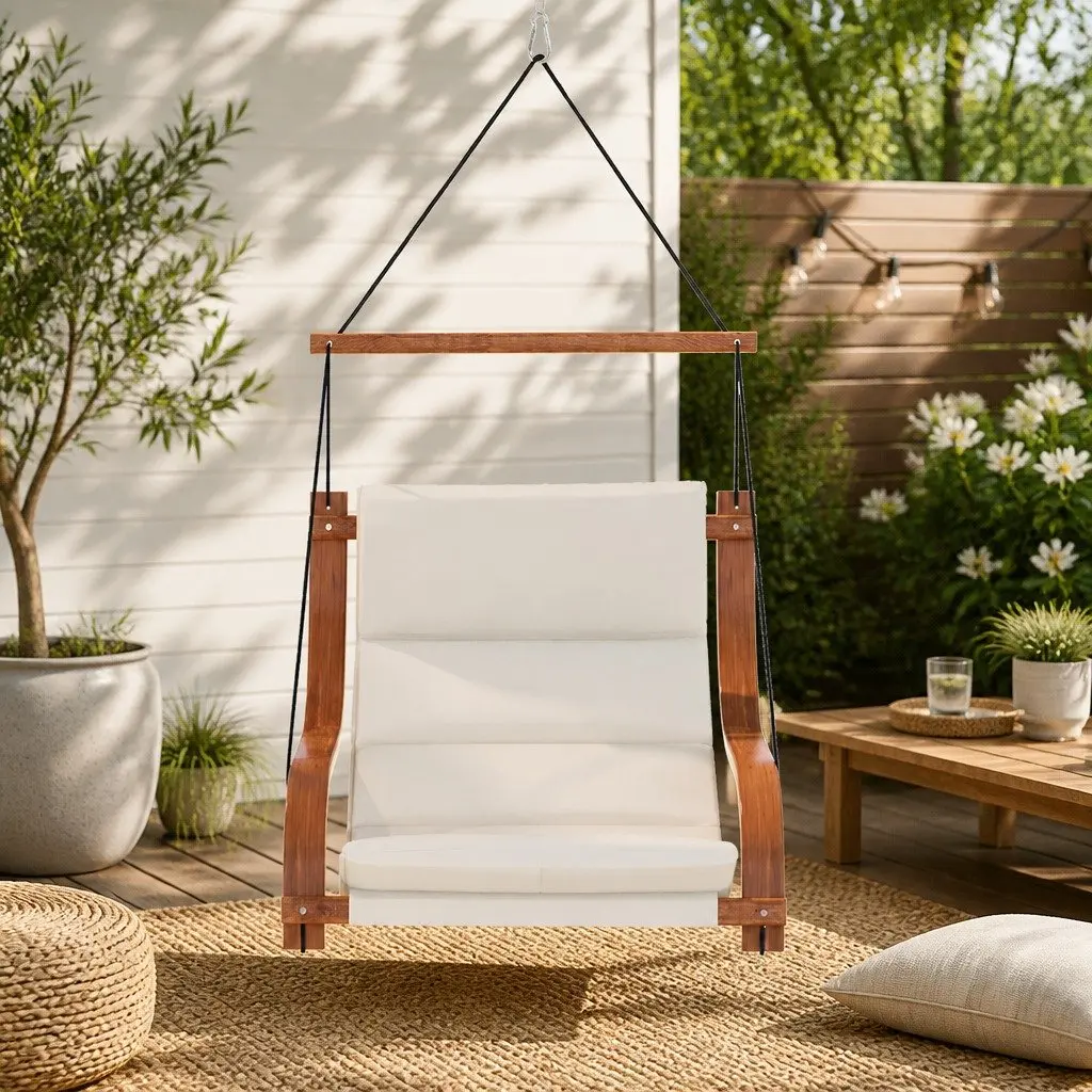 Hammock Chair Indoor Outdoor Wooden Lounge with Cushioned Seat and Footrest