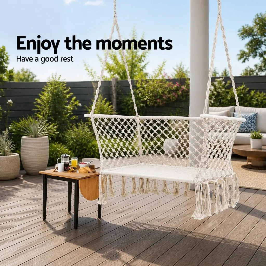 Hammock Chair 2 Person Indoor Outdoor Portable Handmade Cream