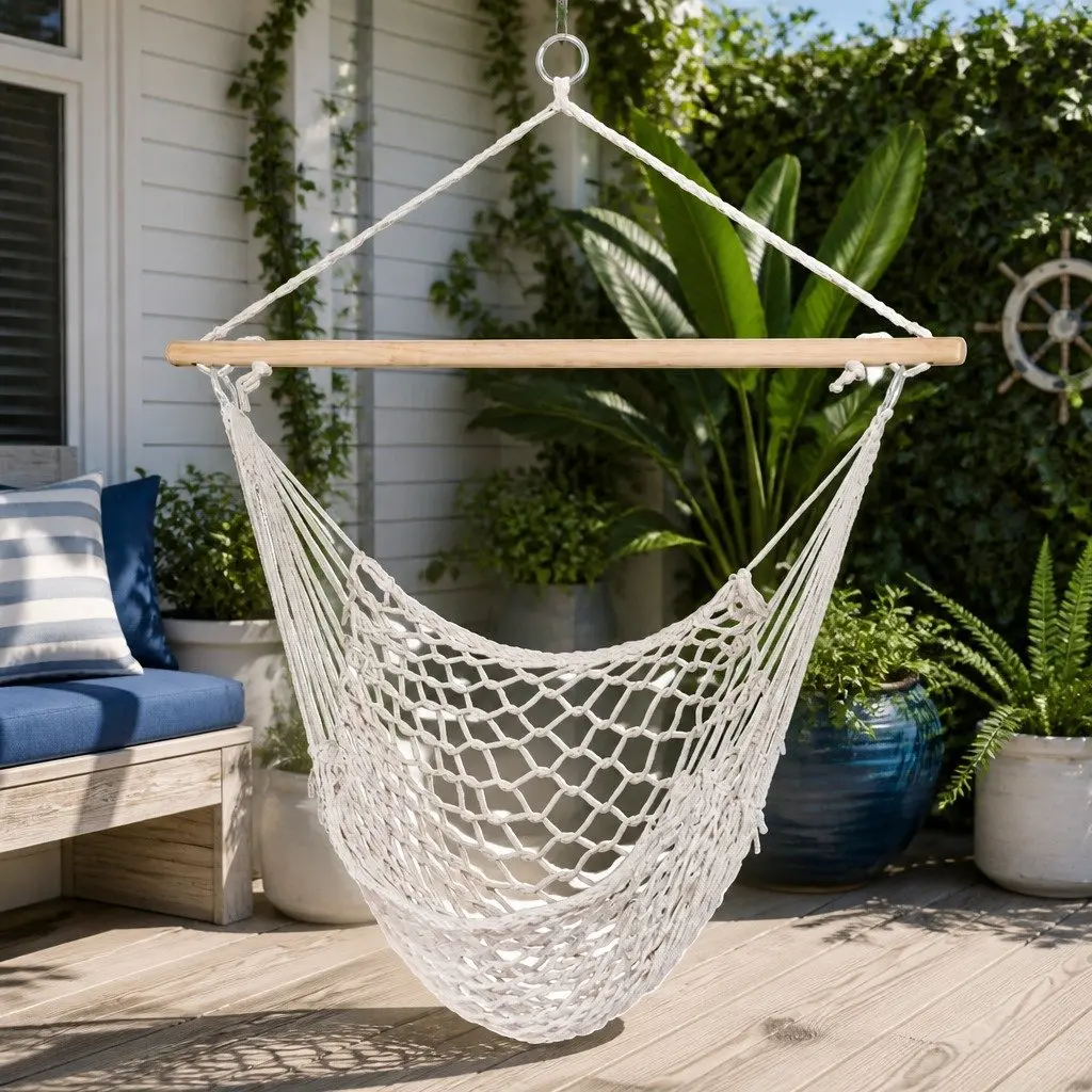 Hammock Chair Indoor Outdoor Lightweight Cotton Rope Cream