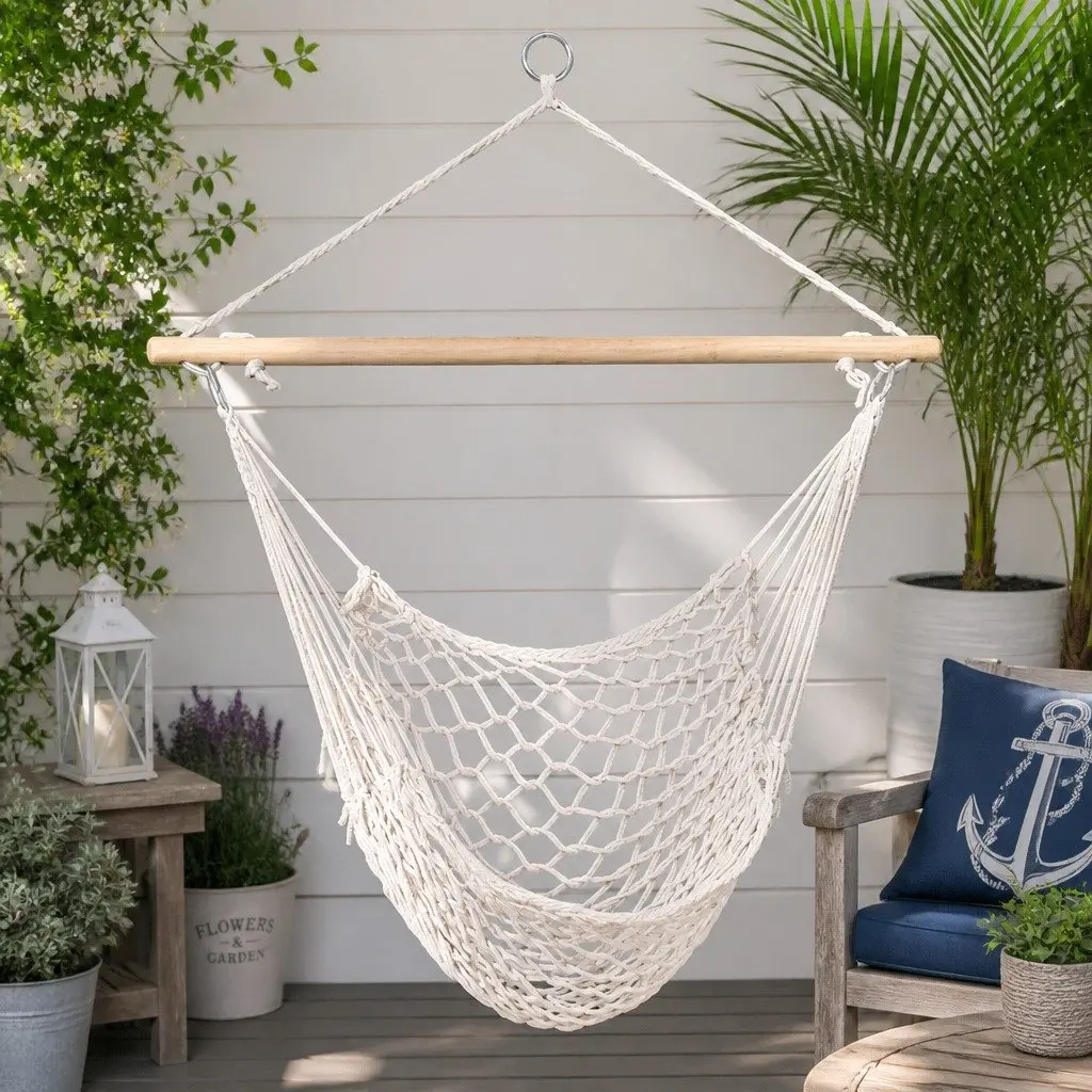 Hammock Chair Indoor Outdoor Lightweight Cotton Rope Cream