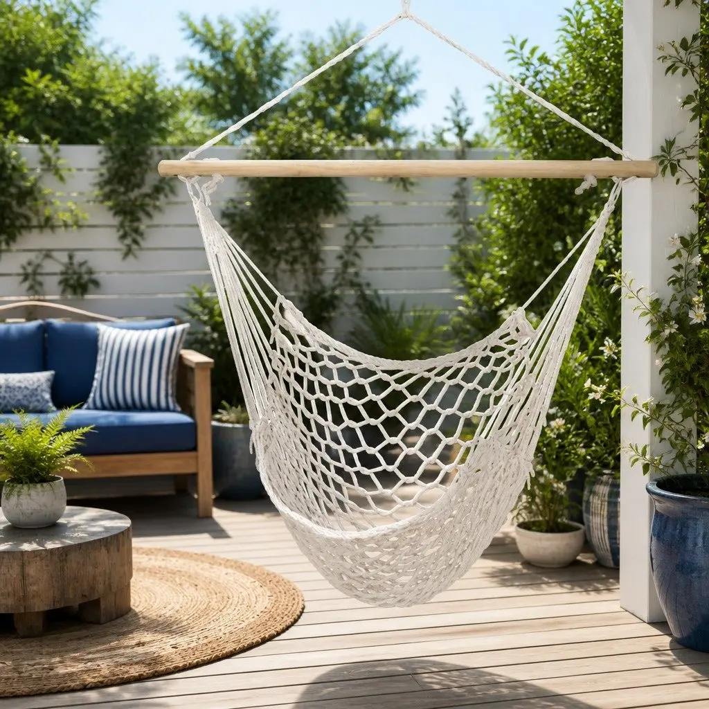 Hammock Chair Indoor Outdoor Lightweight Cotton Rope Cream