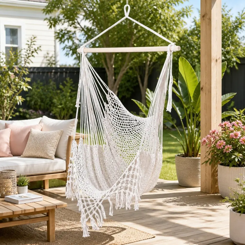 Hammock Chair Portable Lightweight Cotton Blend Indoor Outdoor No Assembly