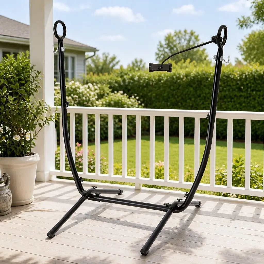 Hammock Chair Stand Iron Frame with Phone Holder Freestanding Black