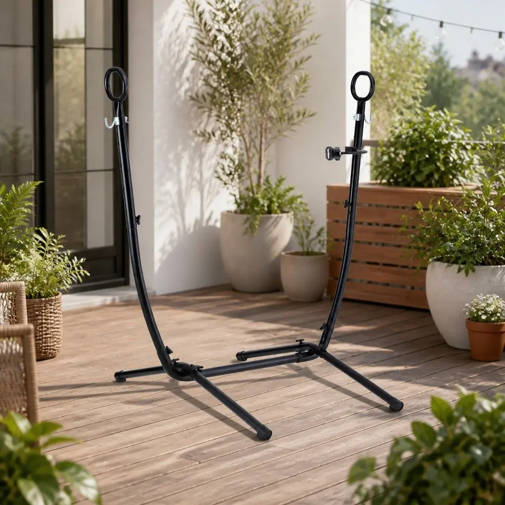 Hammock Chair Stand Iron Frame with Phone Holder Freestanding Black