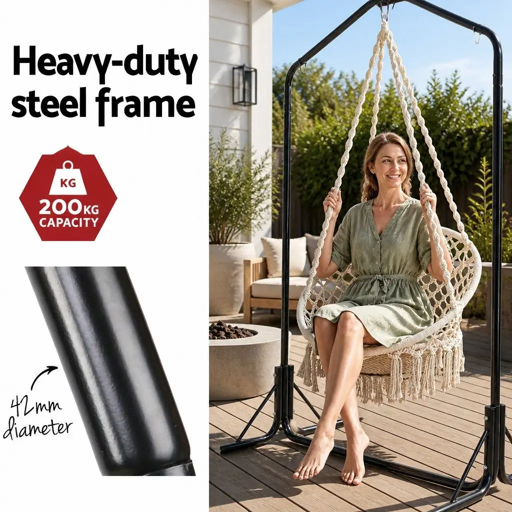 Hammock Chair with Stand 124CM Cotton Swing Relaxing Cream 360° Rotation