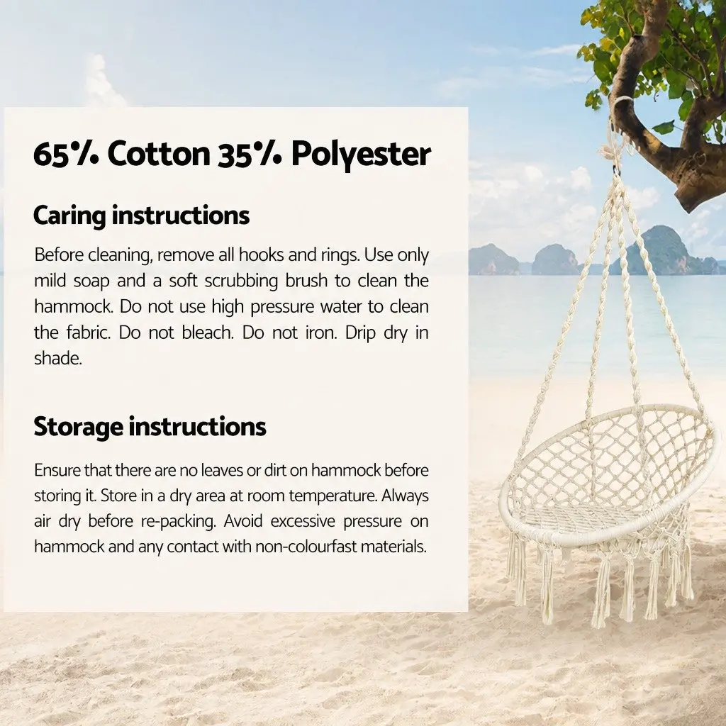 Hammock Chair with Stand 124CM Cotton Swing Relaxing Cream 360° Rotation