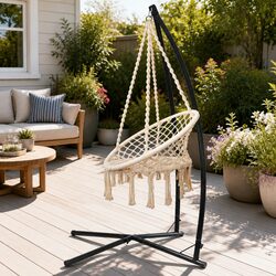 Cozy Cream Hammock Chair Set for Indoor and Outdoor Spaces