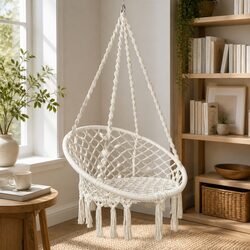 Cream Cotton Macrame Hammock Chair for Your Space