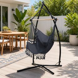 Grey Hammock Chair for Relaxation with Sturdy Steel Stand