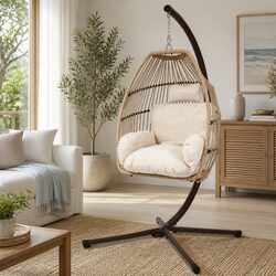 Hanging Egg Chair Pod Swing Wicker Rope Stand Rotating Outdoor Garden Patio
