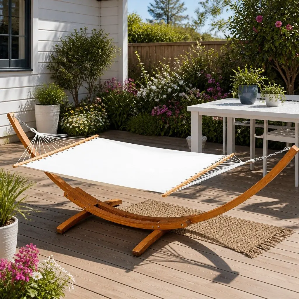Hammock Bed 2-Person Outdoor Garden Timber Stand Frame Relaxation