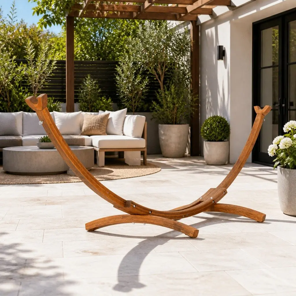 Hammock Bed Stand 315cm Curved Wooden Frame for 2 Person Indoor Outdoor Use