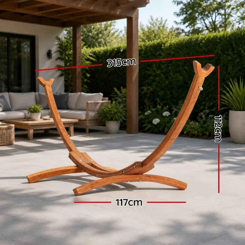 Hammock Bed Stand 315cm Curved Wooden Frame for 2 Person Indoor Outdoor Use