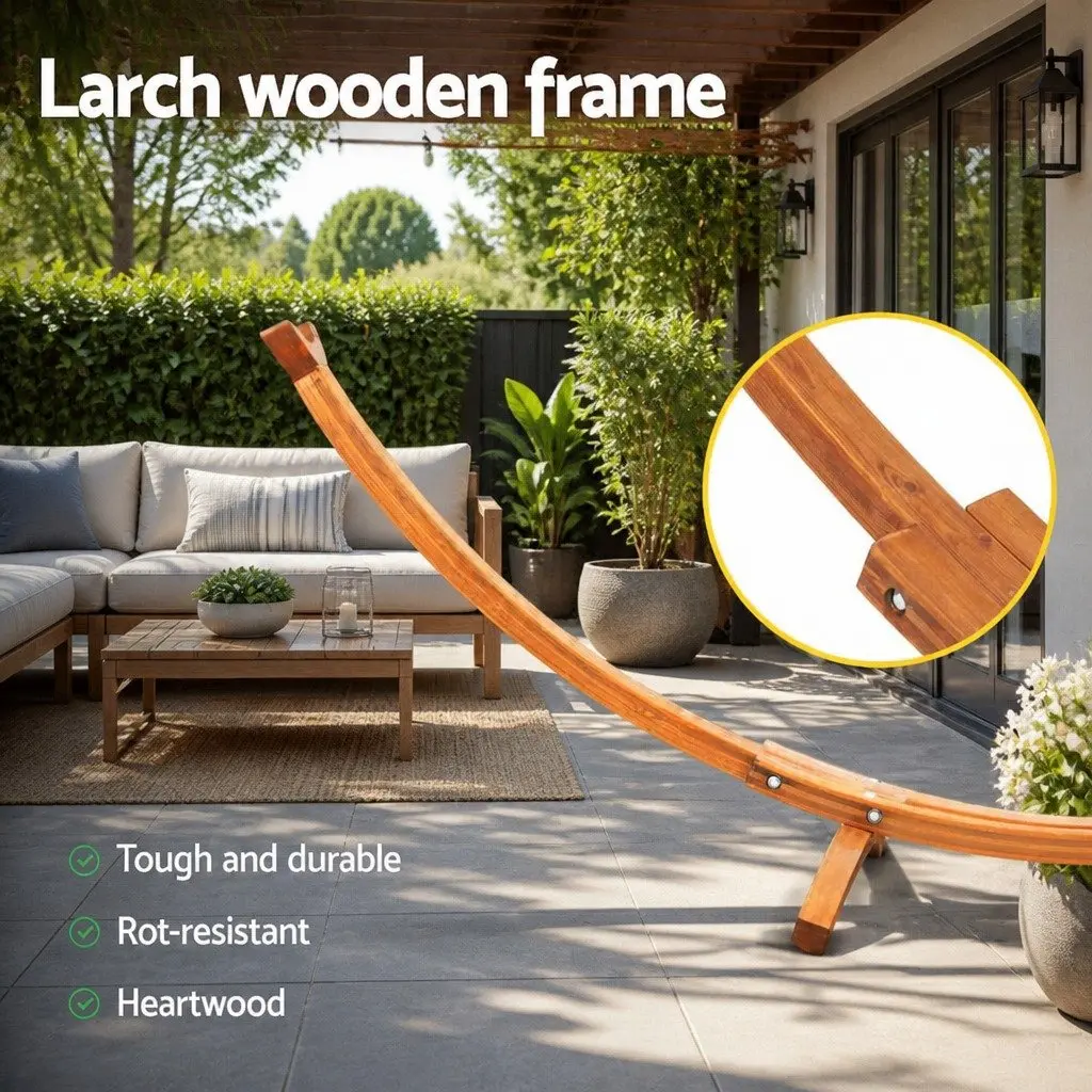 Hammock Bed Stand 315cm Curved Wooden Frame for 2 Person Indoor Outdoor Use