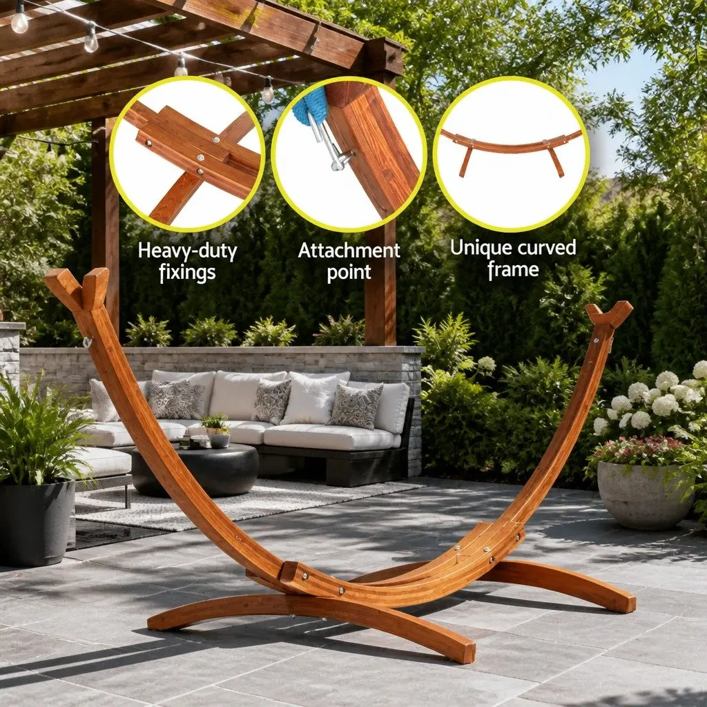 Hammock Bed Stand 315cm Curved Wooden Frame for 2 Person Indoor Outdoor Use