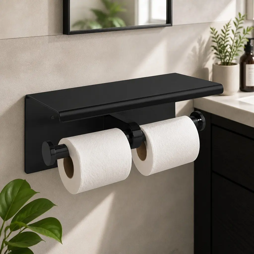 Toilet Paper Holder Wall Mount Stainless Steel Multi-Function Black