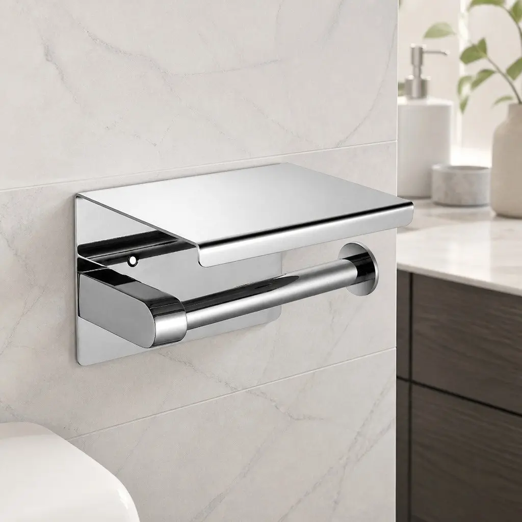 Toilet Paper Holder Wall Mount Silver Stainless Steel Multi-Function Dispenser