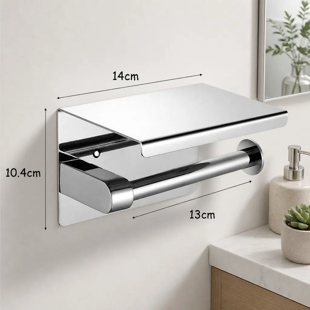 Toilet Paper Holder Wall Mount Silver Stainless Steel Multi-Function Dispenser