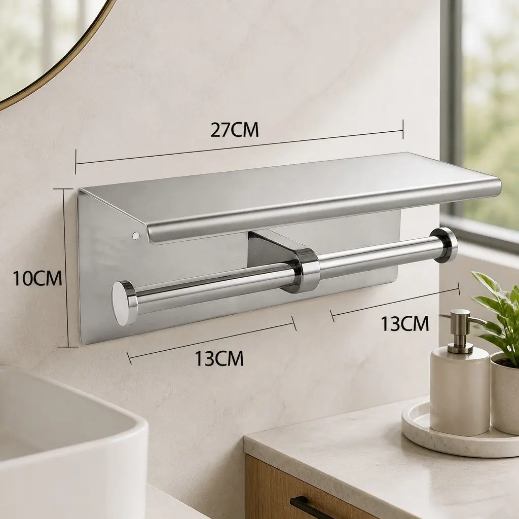 Toilet Paper Holder Double Roll Wall Mount Stainless Steel Bathroom Storage Rack