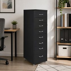 8 Drawer Filing Cabinet Office Storage Organizer Compact Steel Black