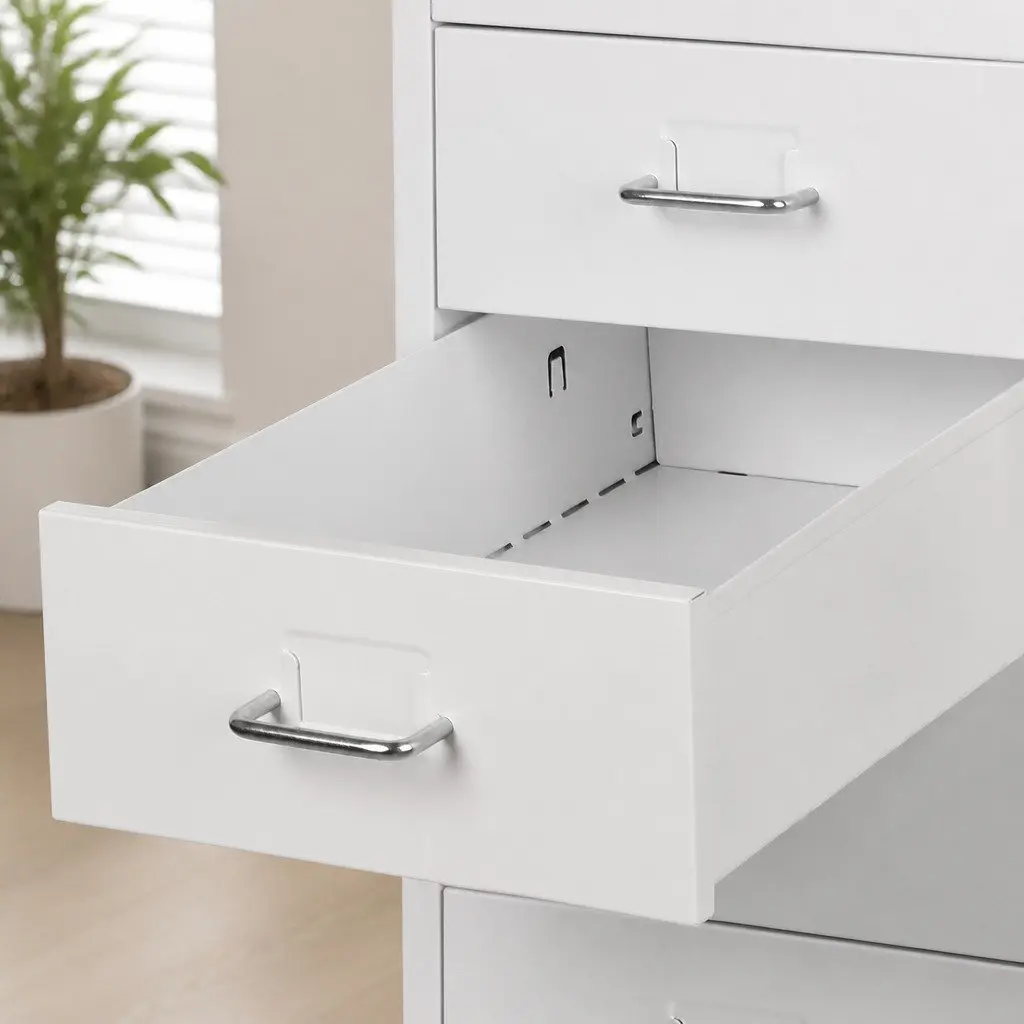 8 Drawer Filing Cabinet Compact White Steel Organizer for Home Office Storage