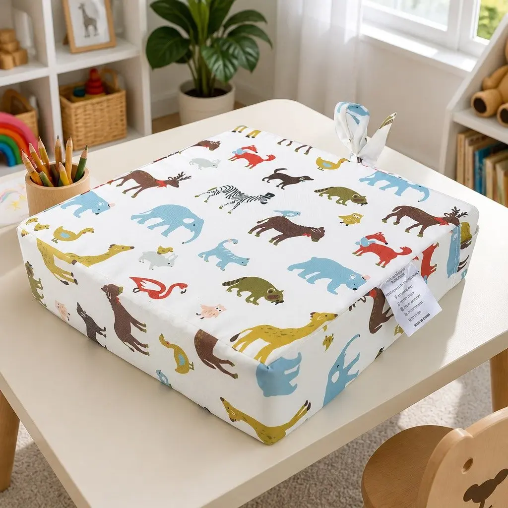 Kids Chair Cushion Booster Seat Pad Beige Removable Cover High Raise