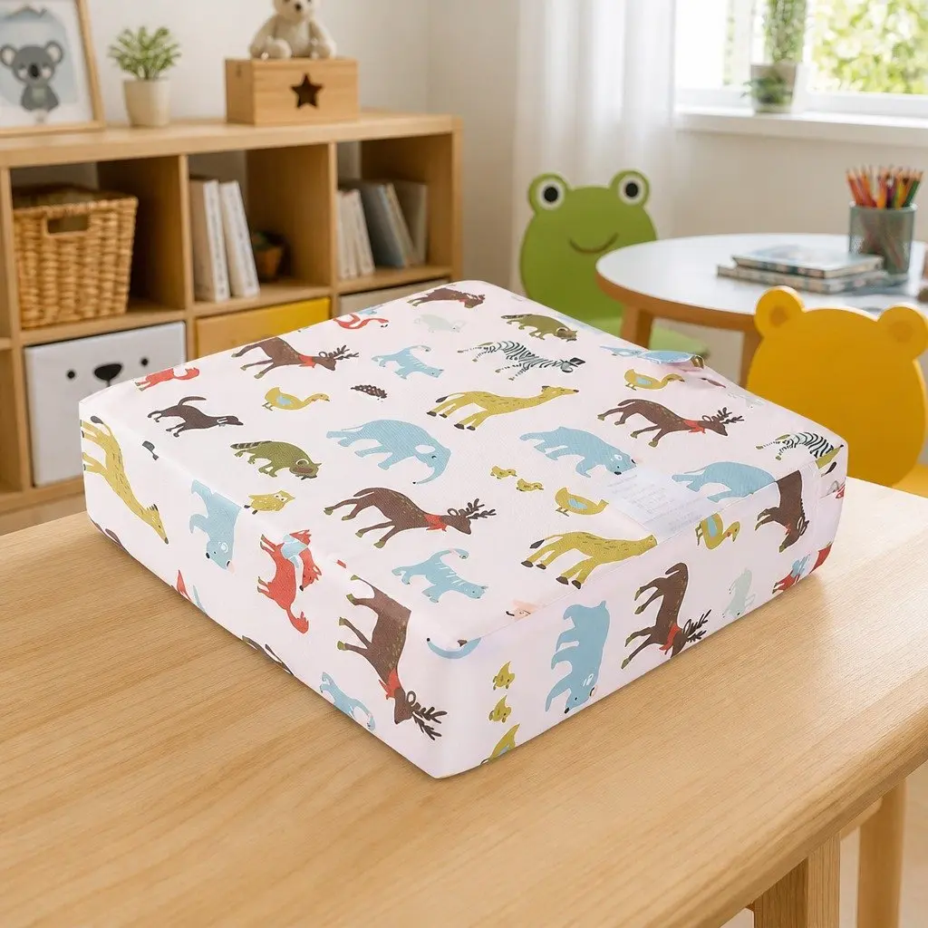Kids Chair Cushion 32.5cm Removable Cotton Linen Cover High Density Foam Filling Pink