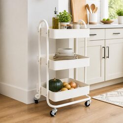 3-Tier Kitchen Trolley Cart Storage Organiser Compact Mobile Utility Shelf Unit