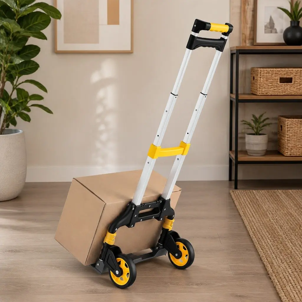 Folding Hand Truck Portable Lightweight Trolley 80kg Capacity Adjustable Handle