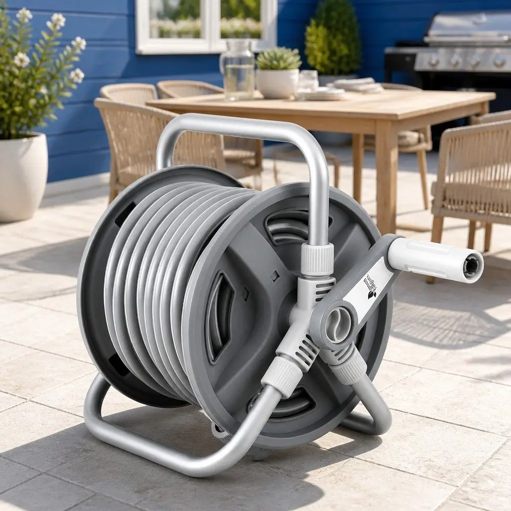 Retractable Garden Hose Reel 20m with Auto Rewind Heavy Duty and 1/2 Inch Spray Gun Grey