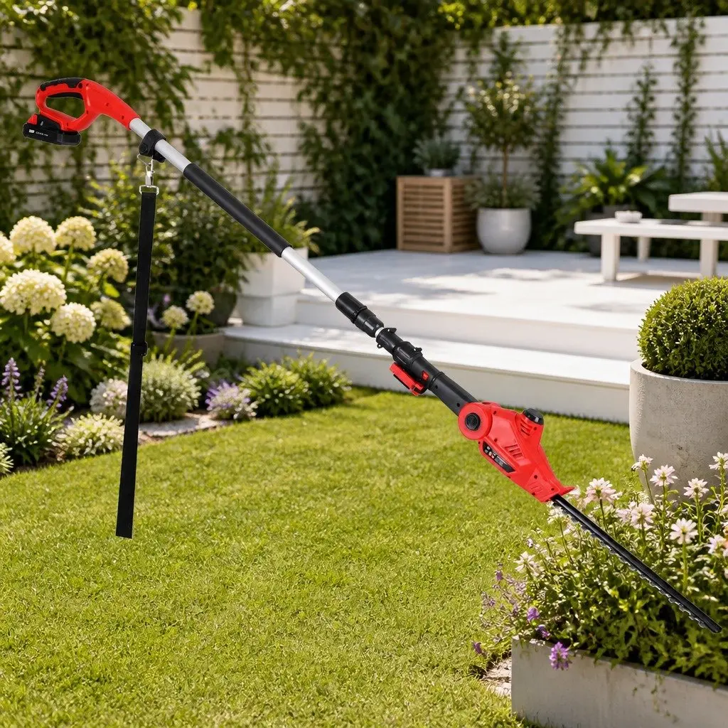 Cordless Pole Hedge Trimmer Adjustable Double-Sided Blade Garden Pruner Cutter