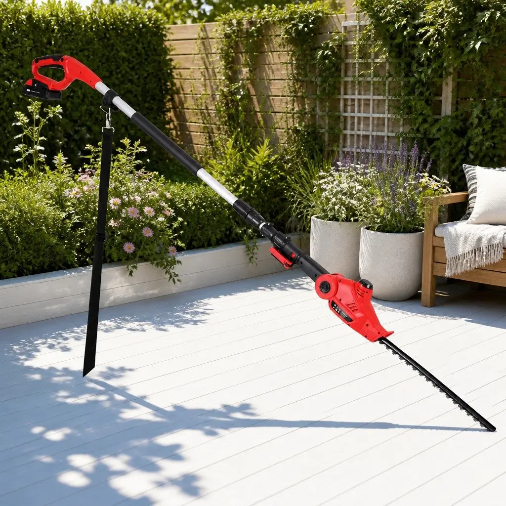 Cordless Pole Hedge Trimmer Adjustable Double-Sided Blade Garden Pruner Cutter