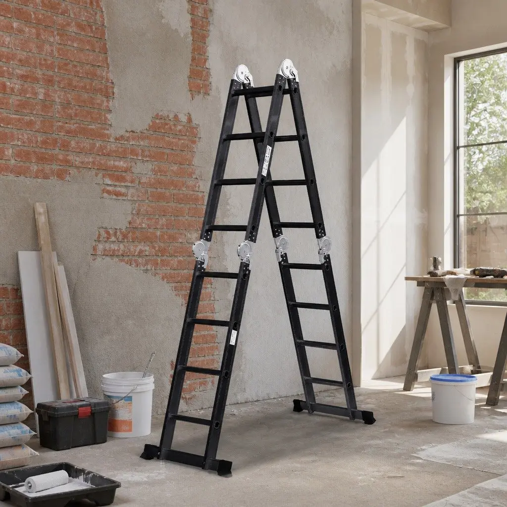 Multi-Purpose Folding Ladder 4.7M Heavy Duty Aluminium Non-Slip Rungs Safety Locking Hinges