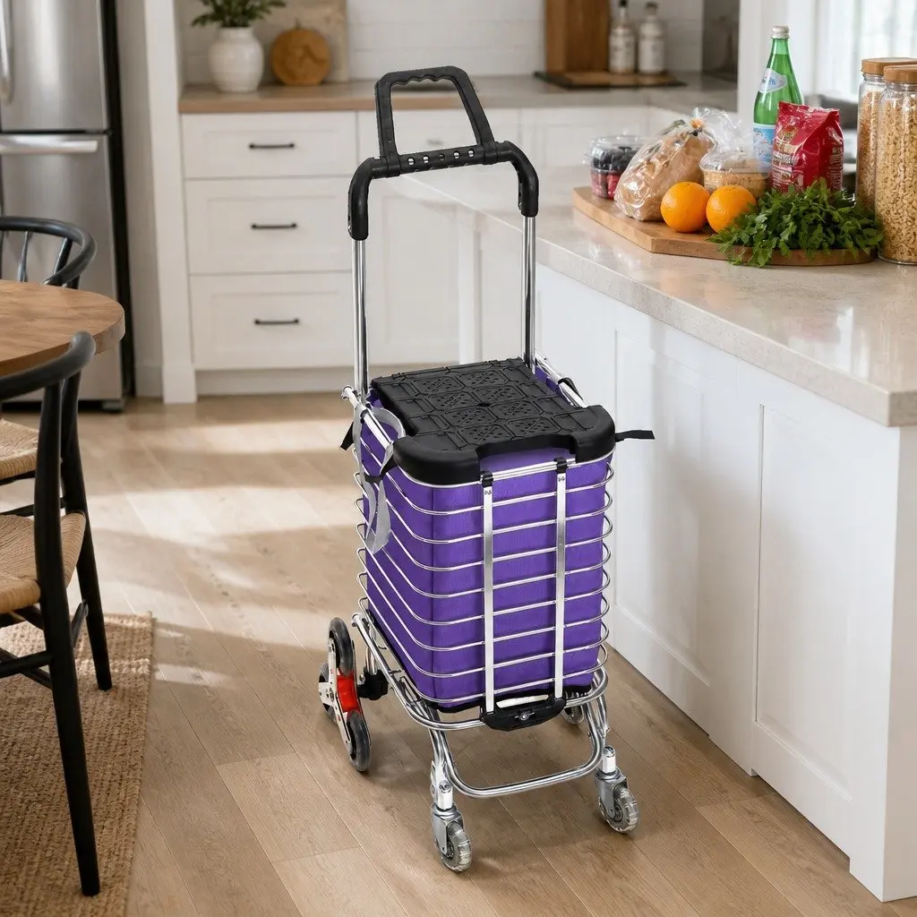 Foldable Shopping Cart Trolley 35L Stair Climbing Wheels Waterproof Oxford Cloth