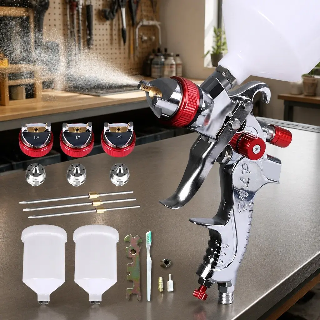 HVLP Spray Gun Kit 600ml Adjustable Fluid Pattern Air Pressure Controls