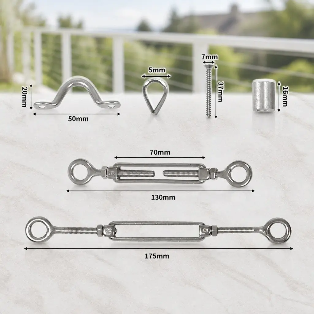 Wire Rope Kit 3.2mm Stainless Steel Balustrade Fence Installation Components