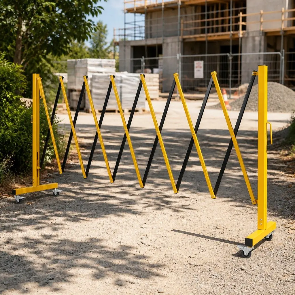 Expandable Safety Barrier Gate 11FT Portable Folding Traffic Control Guardrail Lockable Castors