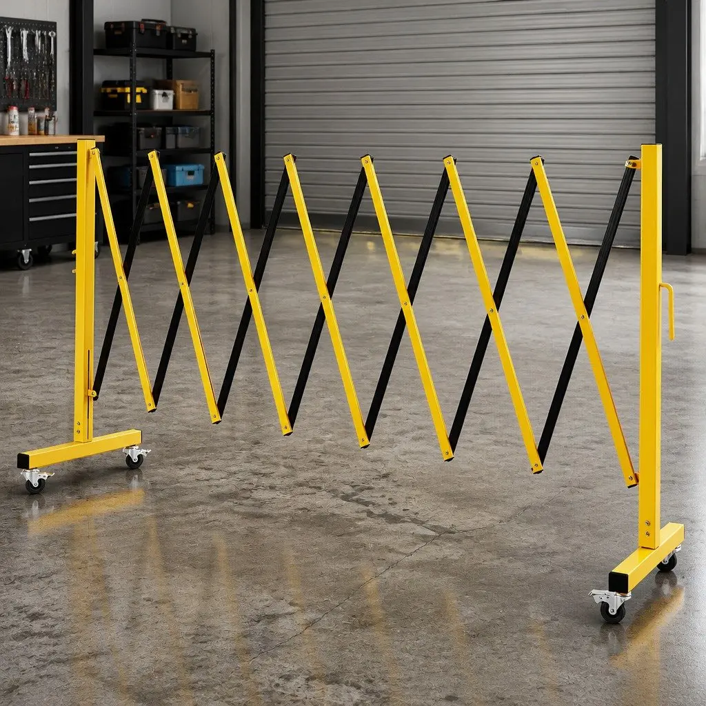 Expandable Safety Barrier Gate 11FT Portable Folding Traffic Control Guardrail Lockable Castors