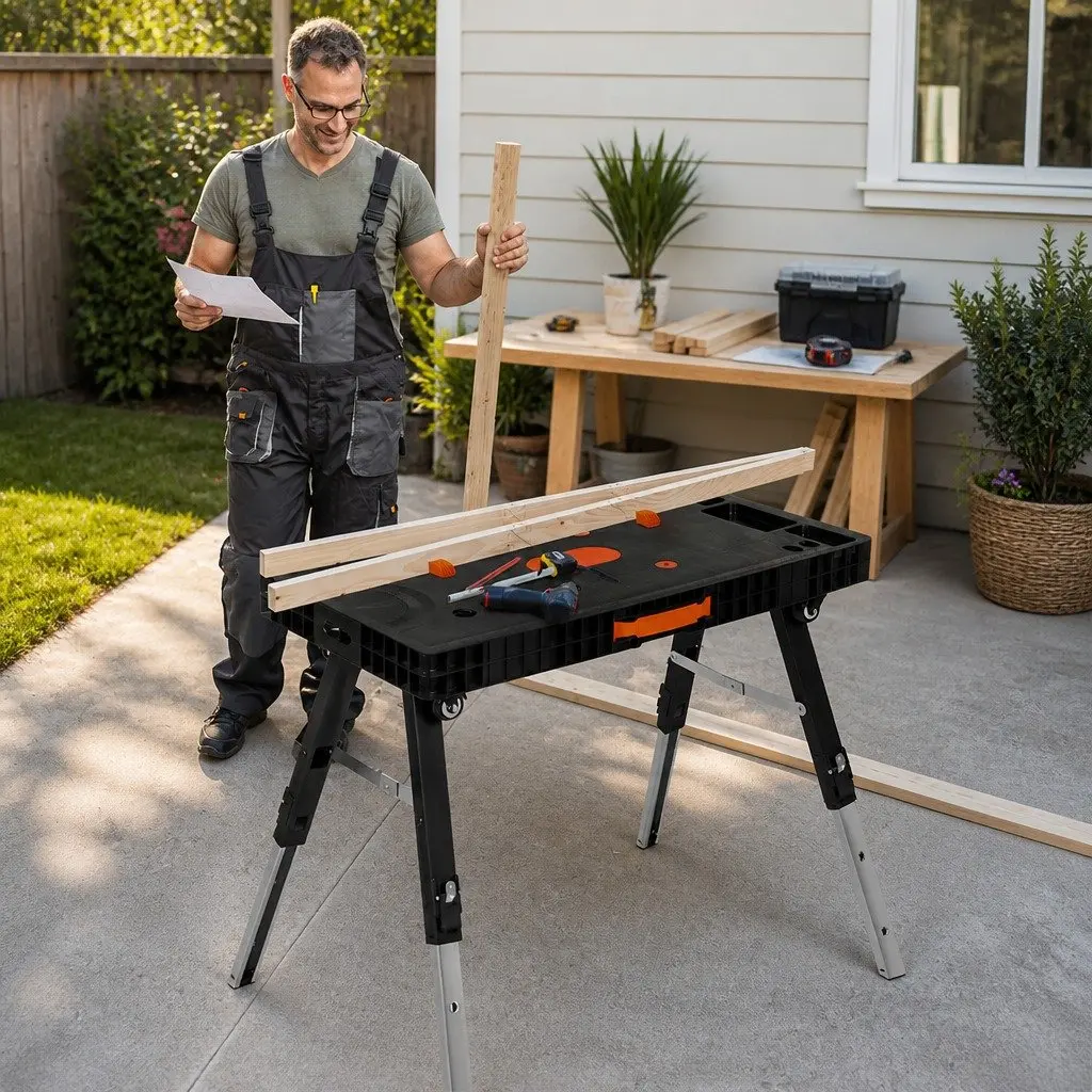 5-in-1 Foldable Workbench 400kg Capacity Adjustable Height Portable Work Table