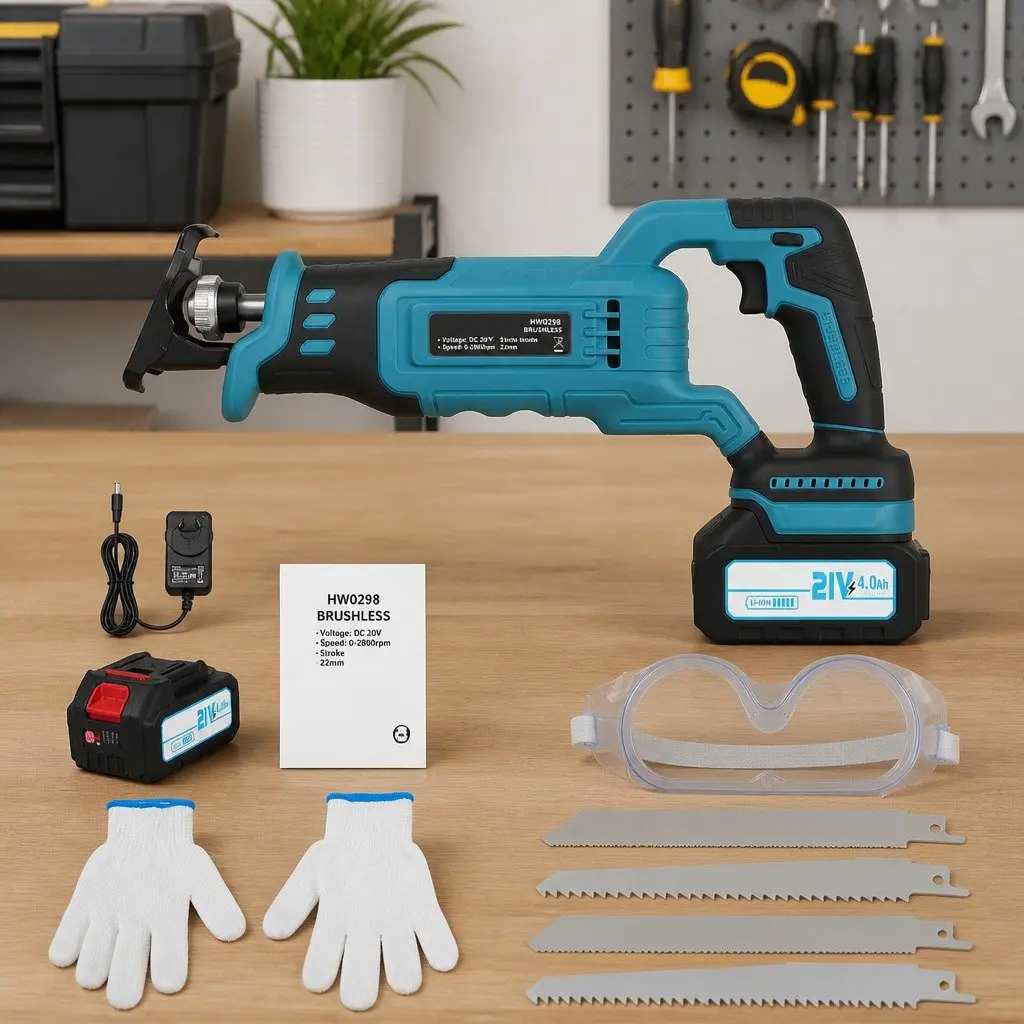 Cordless Reciprocating Saw 21V Variable Speed Brushless Electric Cutting Tool with Tool-Free Blade Change and Ergonomic Anti-Slip Grip