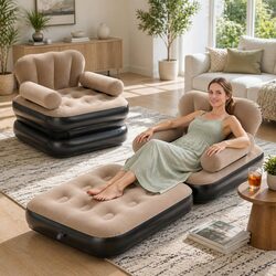 Inflatable Air Chair Sun Lounge Convertible Daybed Camping Sofa with Foot Pump