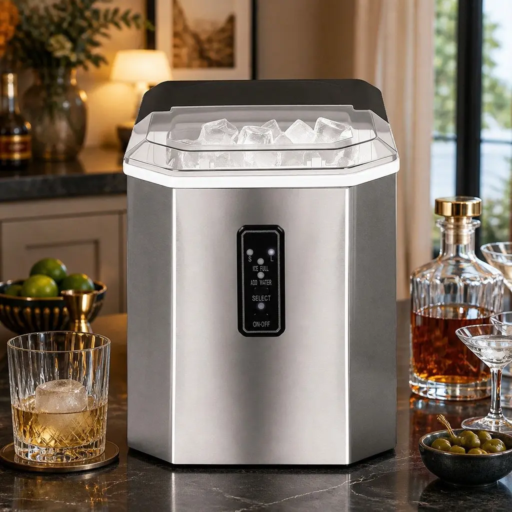 Portable Ice Maker Machine 12kg Daily Output Bullet Ice Cubes Countertop 1.3L Water Tank Self-Cleaning Ultra-Quiet