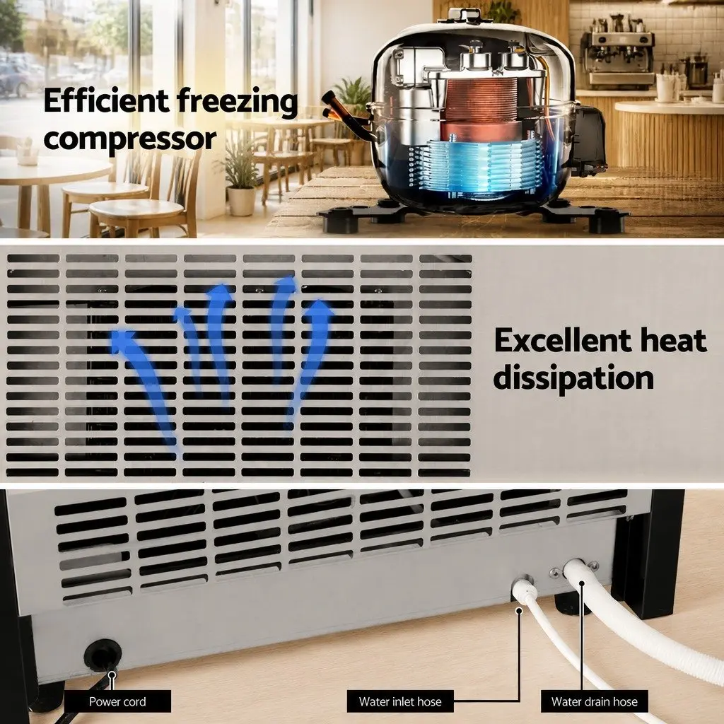 Commercial Ice Maker Machine 60kg Capacity Stainless Steel Adjustable Ice Cube Thickness