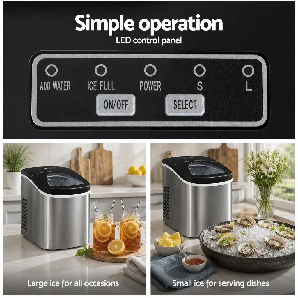 Portable Ice Maker 2.4L Water Tank Silver Quick Freezing Countertop Machine
