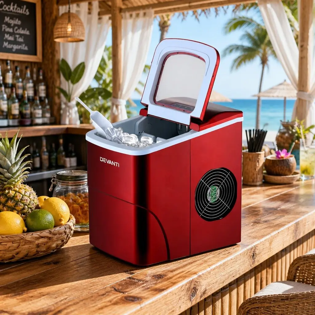 Portable Ice Maker 2L Compact Countertop Quick Ice Production Red