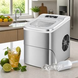 Portable Ice Cube Maker Countertop 12kg Daily Production Bullet-Shaped Silver