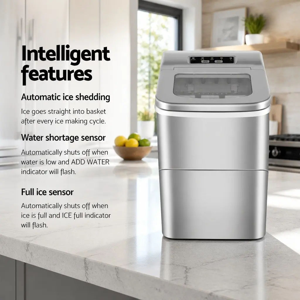 Portable Ice Maker Countertop 12kg Daily Production Bullet-Shaped Silver