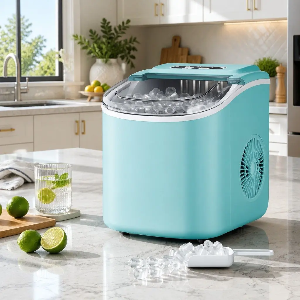 Ice Maker Machine 12kg Daily Production Bullet Shaped Cubes Compact Countertop Green